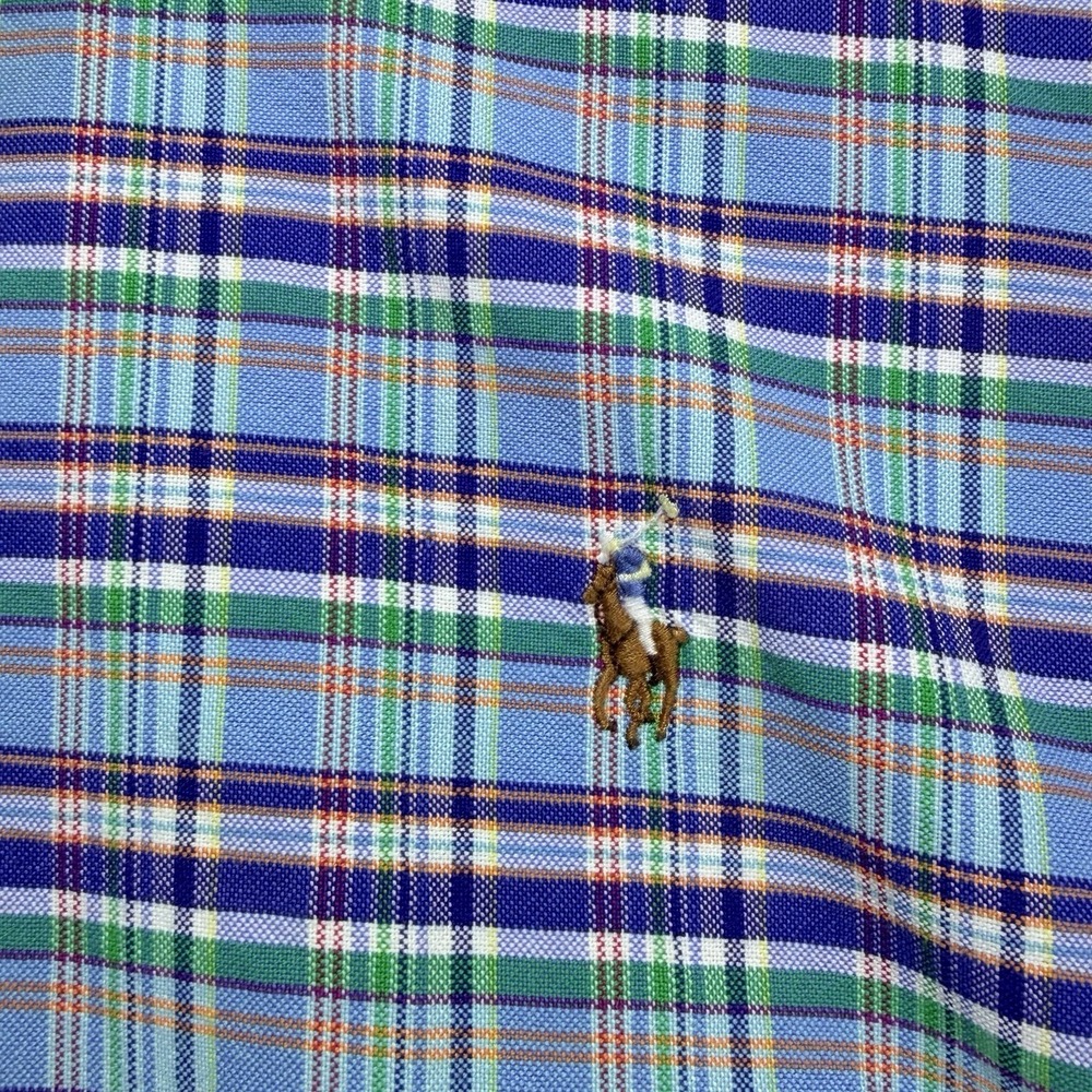 Polo Ralph Lauren Shirt Mens 4XB Big Blue Green Plaid Multi-Color Flesh Pony L/S